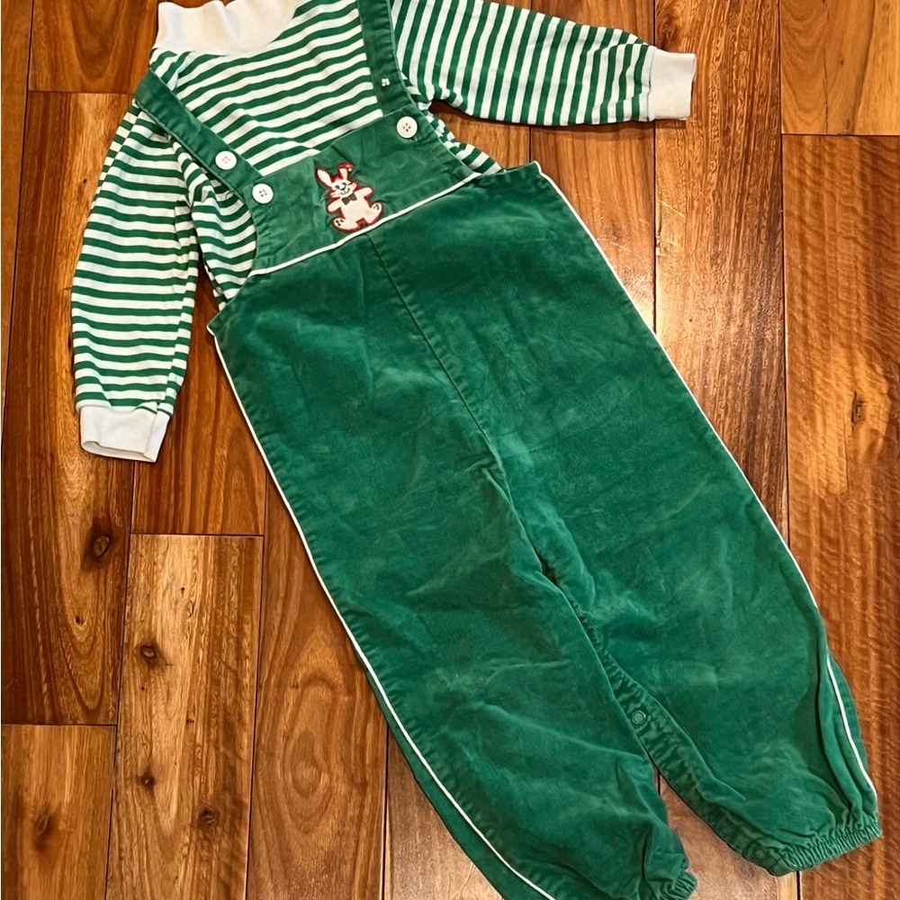 Sears Vintage Green Kids Overalls with Stripes